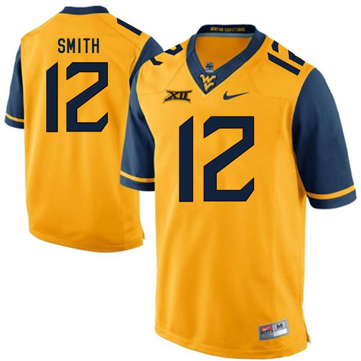 West Virginia Mountaineers #12 Geno Smith Gold College Football Jersey